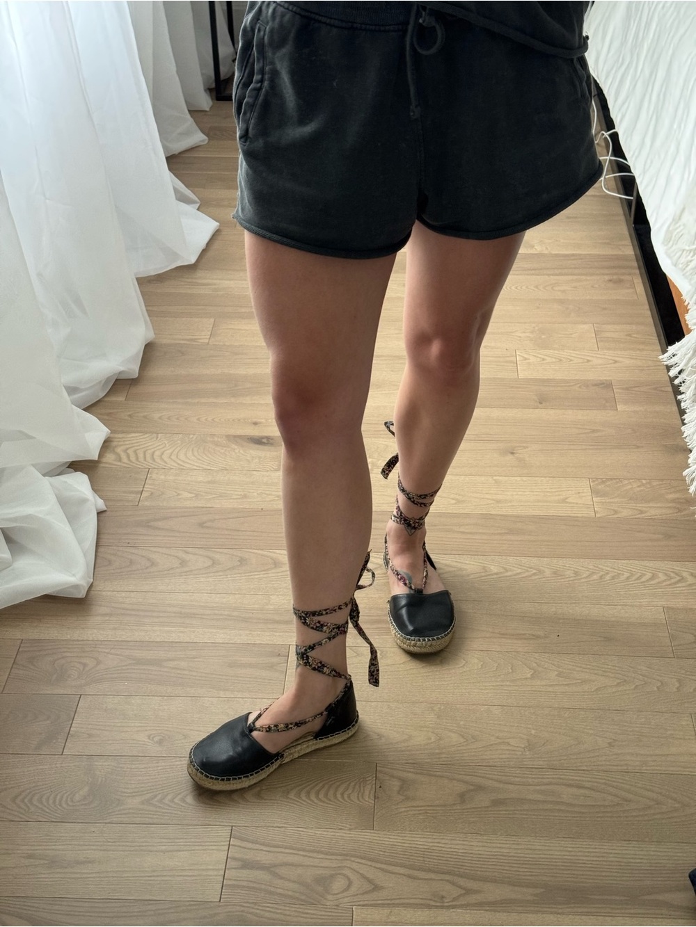 Topshop Black Lace-Up Flats with Patterned Ties